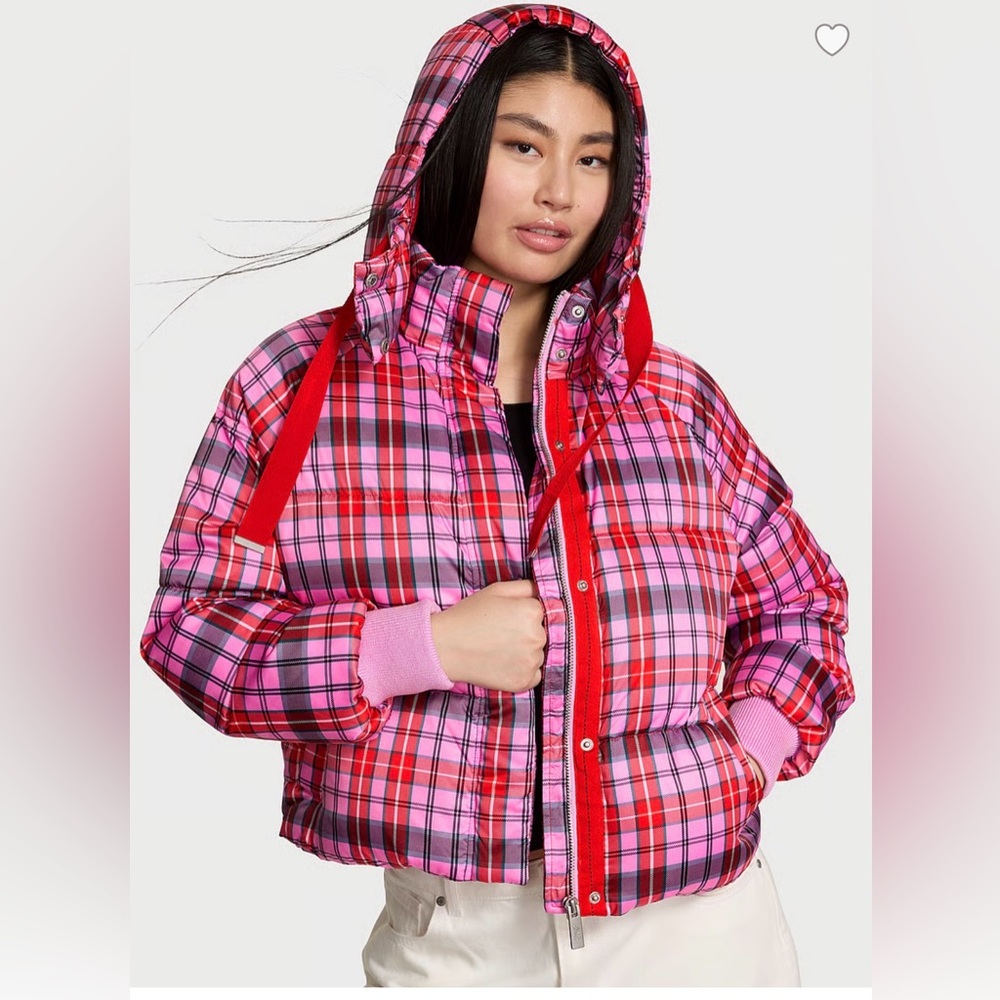 PINK Victoria's Secret Vibrant Plaid Puffer Jacket
